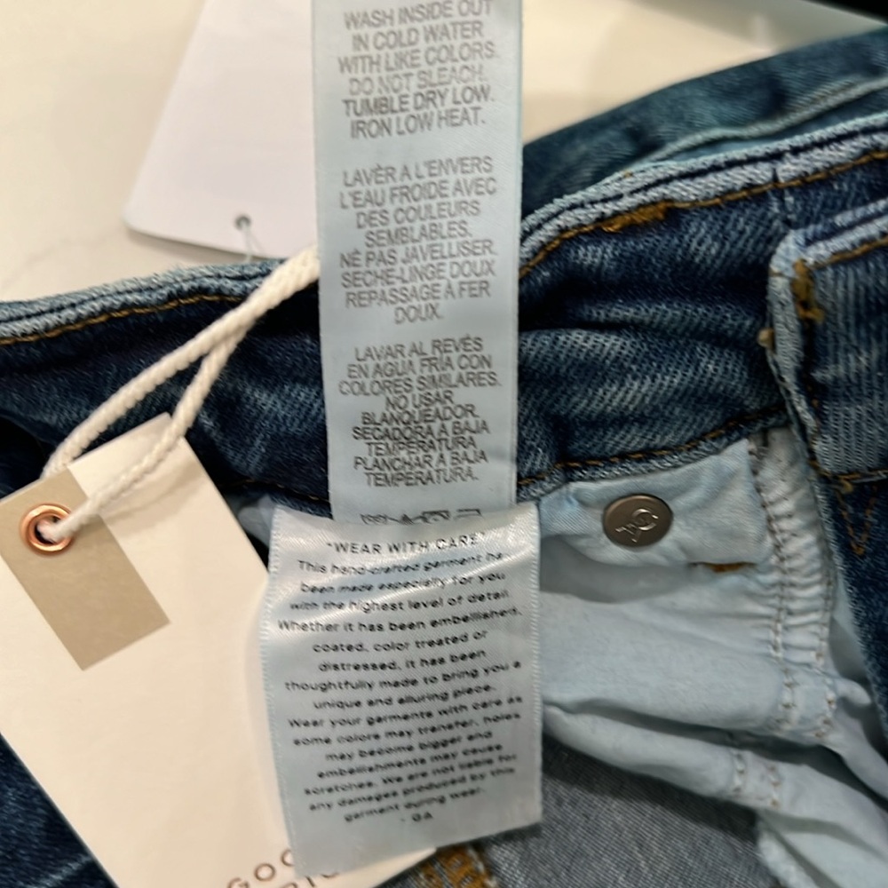 NEW GOOD AMERICAN GOOD LEGS STRAIGHT CROPPED DISTRESSED JEANS 27 (4) BLUE - Picture 11 of 11
